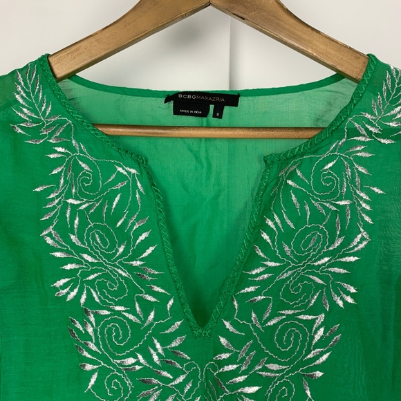 BCBG MAXAZRIA Green Cotton Silver Swirl Tunic Sm - Picture 2 of 7